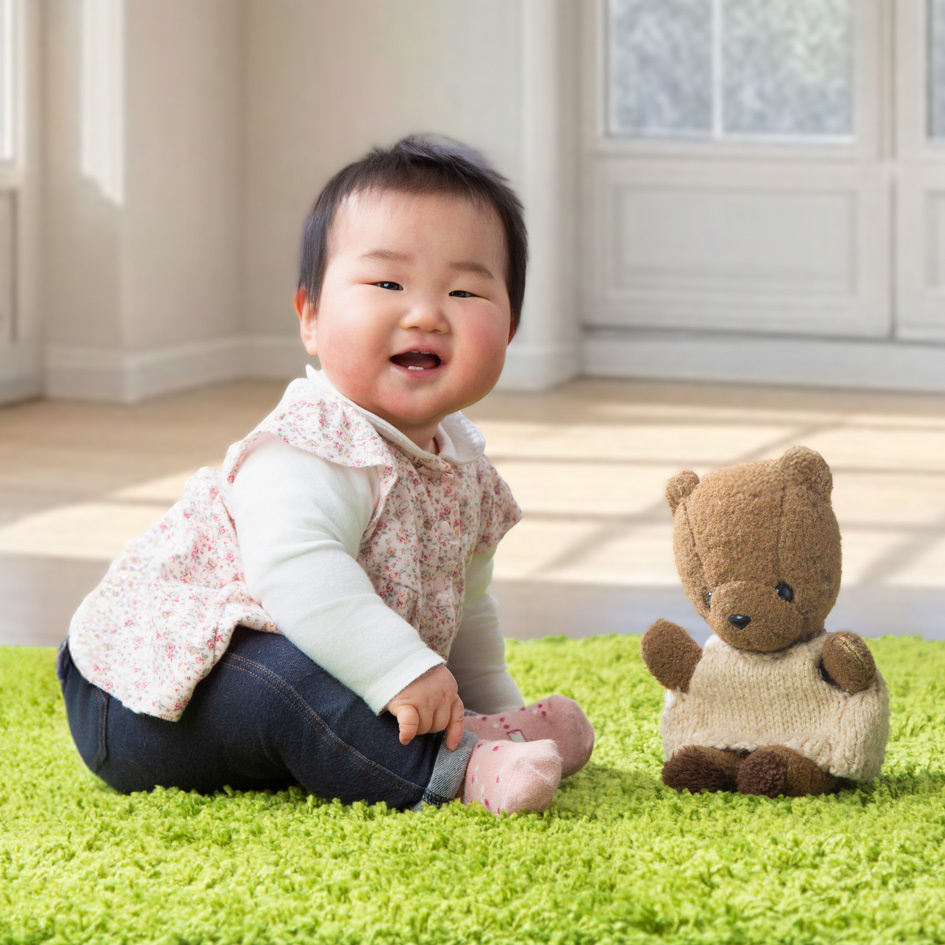岡山 写真館 フォトスタジオ 島村写場 お子様の初めてのおもちゃ ファーストトイの撮影はいかがですか ぬいぐるみの撮影が人気です